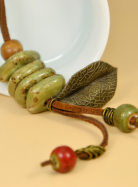 陶瓷森系文艺风串珠长款毛衣链