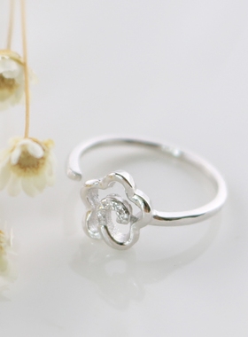 925纯银开口戒指尾戒微镶花朵