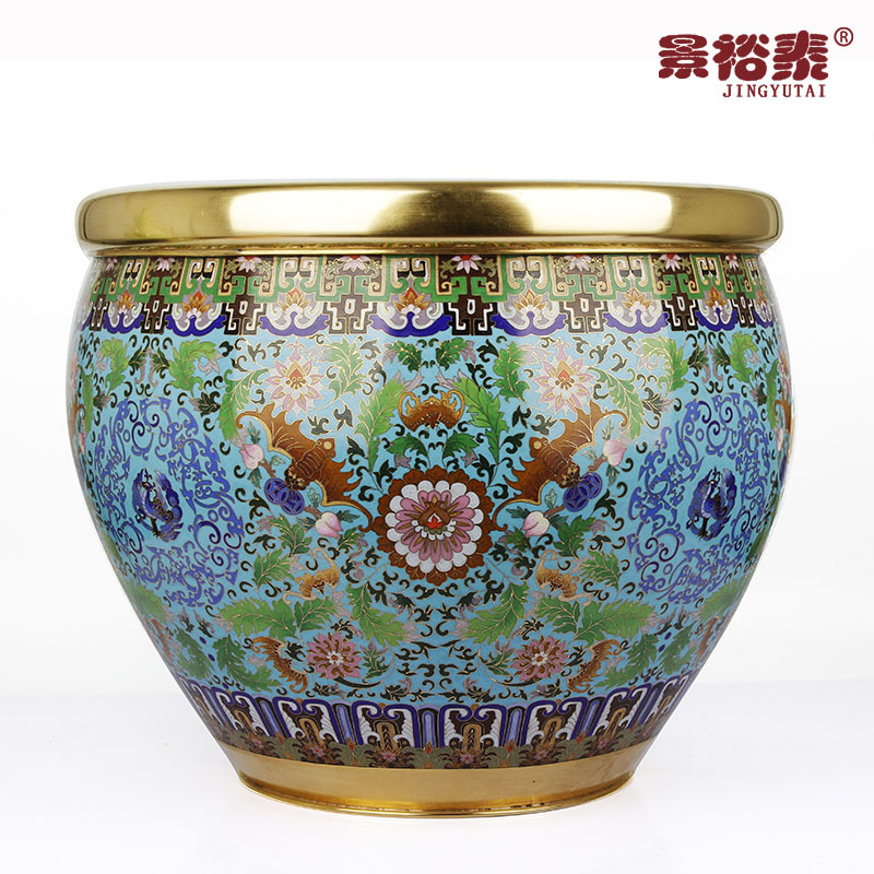 正宗景泰蓝福运宝缸铜胎珐琅风水缸书画缸鱼缸风水镇宅招财摆件 - 图0