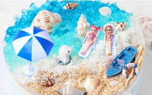 新品海洋生日蛋糕装饰摆件沙滩海星甜品配件帆船救生圈太阳伞游艇