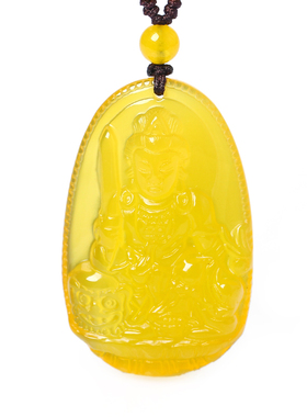 2026年生肖兔本命佛守护神天然黄玉髓文殊菩萨吊坠项链男女礼物