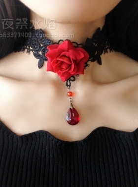 哥特风洛丽塔欧式玫瑰蕾丝项链