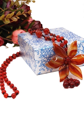 天然翘色花瓣秋冬玛瑙长款毛衣链