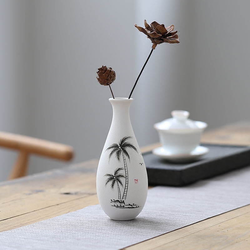 创意粗陶手绘桌面花瓶中式小清新花器陶瓷干花插家居饰品摆件包邮 - 图0