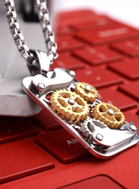 可转动项链潮人男士钛钢吊坠霸气