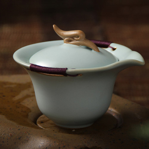 陶立方 汝窑陶瓷茶壶天青手抓壶台湾三才碗汝瓷茶碗家用泡茶器 - 图0