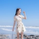 Mùa hè 2019 mới của phụ nữ thân hình thon thả dáng váy đi biển V-cổ in họa tiết đi biển bên bờ biển - váy đầm váy lolita váy đầm