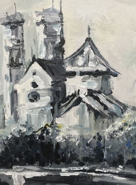 欧洲风景样板间会所沙发过道油画
