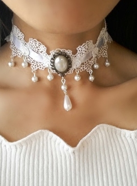 欧式复古白色蕾丝淑女风镂空项链