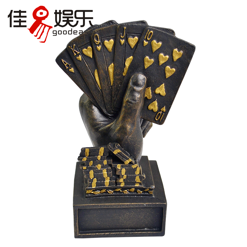 金屬撲克牌手指獎盃獎牌擺設擺飾品德州撲克百家樂黑傑克比賽用品