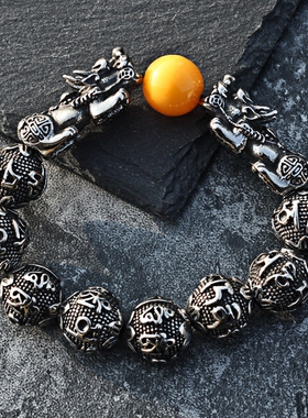 貔貅六字真言钛钢手链个性潮人