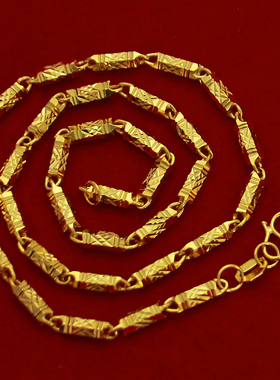 金色男士六角项链实心黄铜镀金