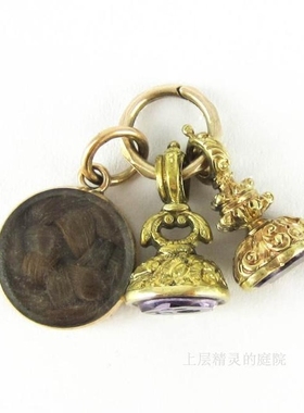 SOLD 庭院西洋古董 19世纪小玫瑰花密封紫水晶雕金印章小盒1850年