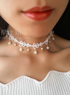 日韩风约会婚礼新娘白色蕾丝项链