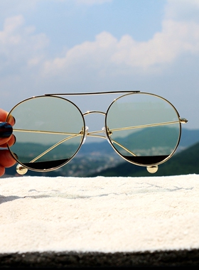 复古金丝边椭圆防UVA太阳眼镜
