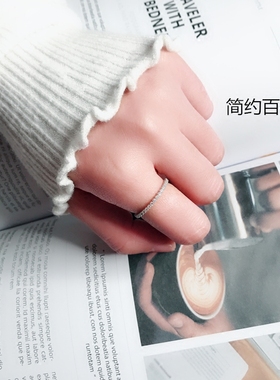 纯银碎钻戒指女日S925韩版简约