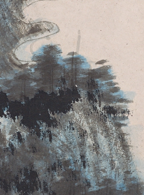张大千仿董源潇湘图高清国画山水临摹彩色画稿仿古山水微喷丝绢画
