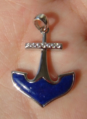 珠宝纯银镶嵌船锚挂件天然青金石