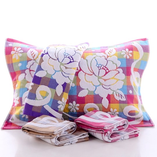 A pair of household pillow towels, fabric gauze, adult universal couple European-style pillow towels, terry thickened 2 pieces