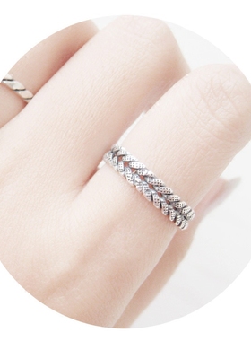 纯银复古时尚风韩版麦穗麻花戒指