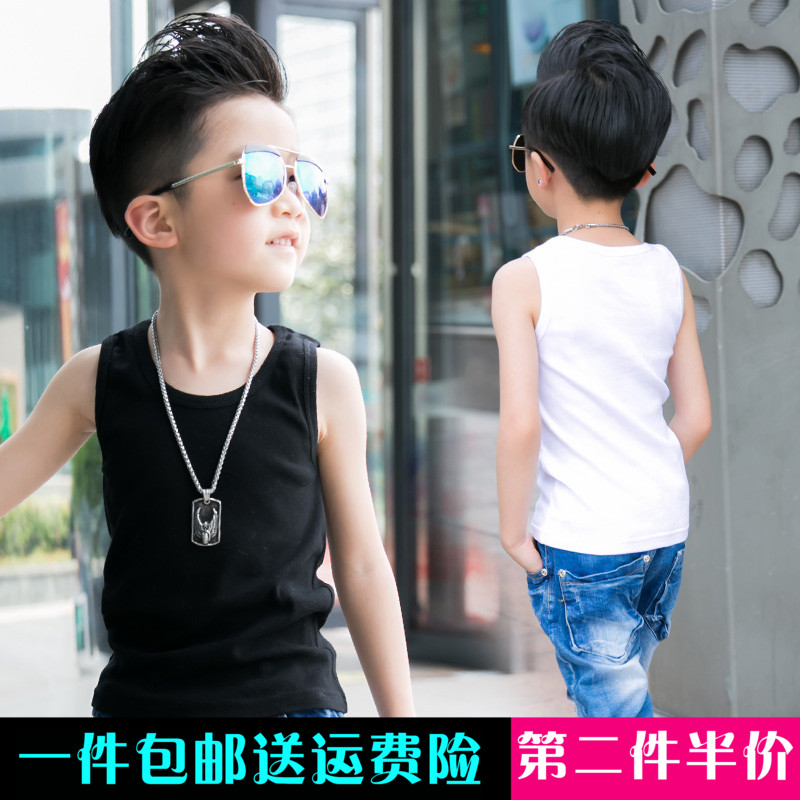 男童夏款純棉修身運動背心兒童夏季打底衫純色黑色白色新品包郵潮