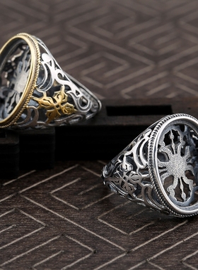 银男女士戒指空托蜜蜡绿松石琥珀