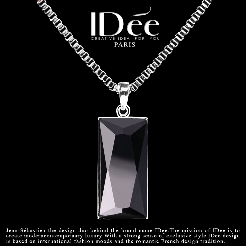 法国idee黑色宝石男潮水晶个性项链 idee项链
