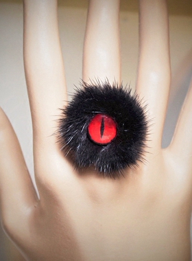 黑色真皮毛龙眼可调节万圣节戒指