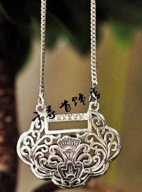 镂空长命锁泰银原创复古手链吊坠