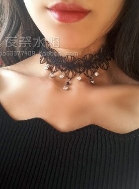 choker星芒黑色镂空水钻蕾丝项链