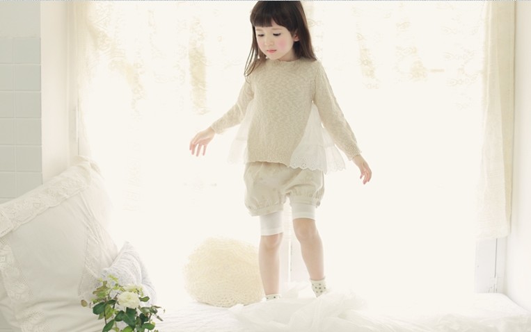 外贸童装原单日韩女童毛线衣 腰间蕾丝花边儿童宝宝针织套头毛衣