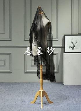 包邮新款复古黑色睫毛蕾丝新娘
