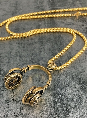 嘻哈摇滚风音乐耳机钛钢吊坠项链