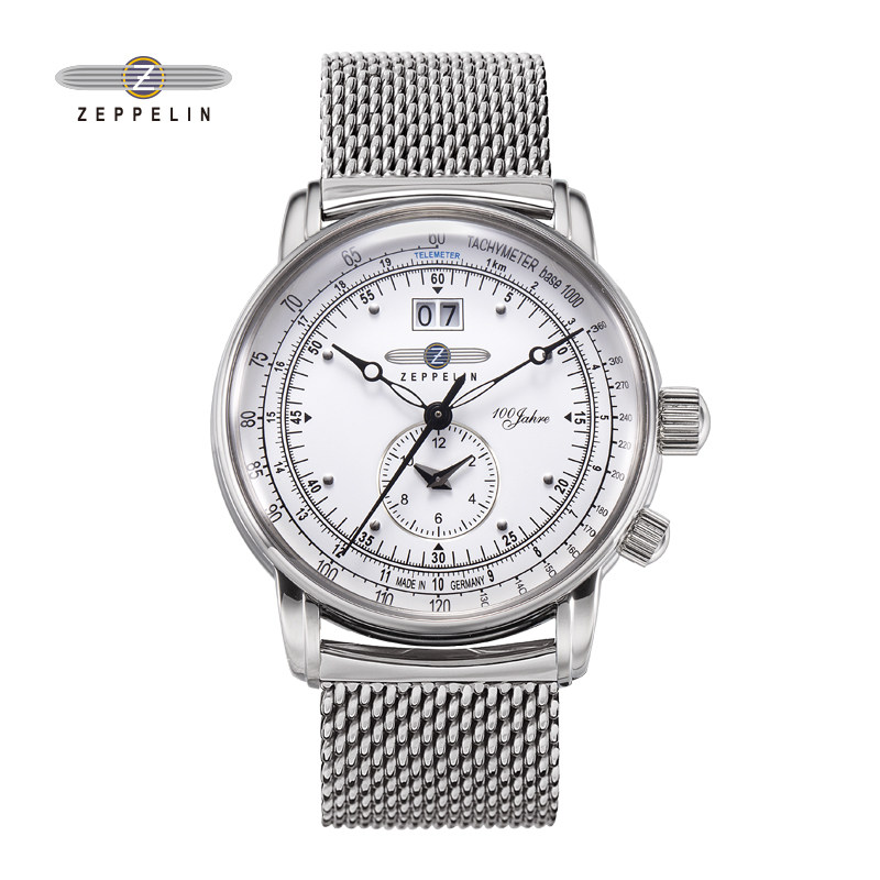 齐博林德国钢带手表男士商务男表石英表双时区齐柏林腕表送表带