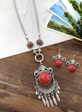 欧美复古民族松石项链西米亚百搭