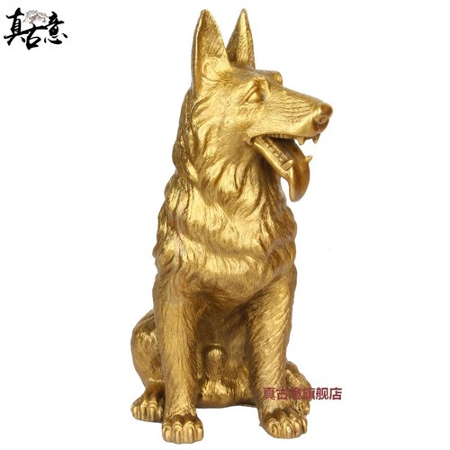 真古意 黄铜狗摆件铜狗摆件生肖狗摆件铜狗家居装饰品 - 图1