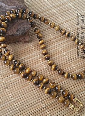 天然虎睛石水晶毛衣唐卡项链金色虎目石黄虎睛挂链可定制其他款式