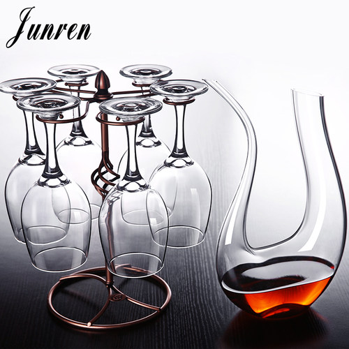 JUNREN 2/4只装家用无铅红酒杯套装水晶玻璃高脚杯子+醒酒器+杯架 - 图1