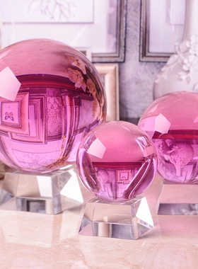 高档大小粉色水晶球办公桌摆件