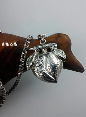 晋福银楼925纯银纯手工银项链 纯银吊坠毛衣链 寿桃银项链