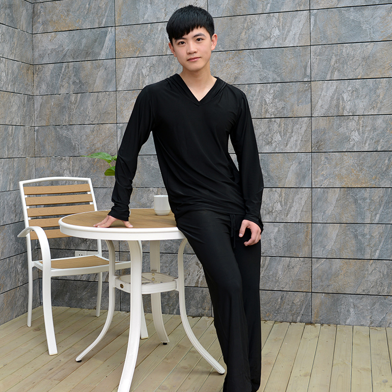 男士瑜伽服套裝男款緊身衣性感睡衣牛奶絲家居服居家服冰絲春夏