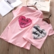 Hai mẹ con mặc áo thun ngắn tay hè 2019 bé gái mới rung rung đổi màu tình yêu bằng chất liệu cotton cotton - Trang phục dành cho cha mẹ và con áo liền quần cho bé Trang phục dành cho cha mẹ và con