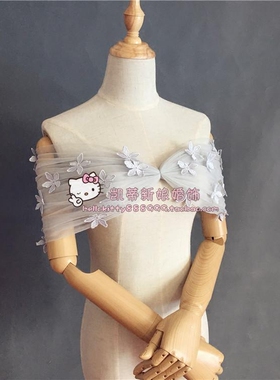 新娘抹胸婚纱灰色披肩