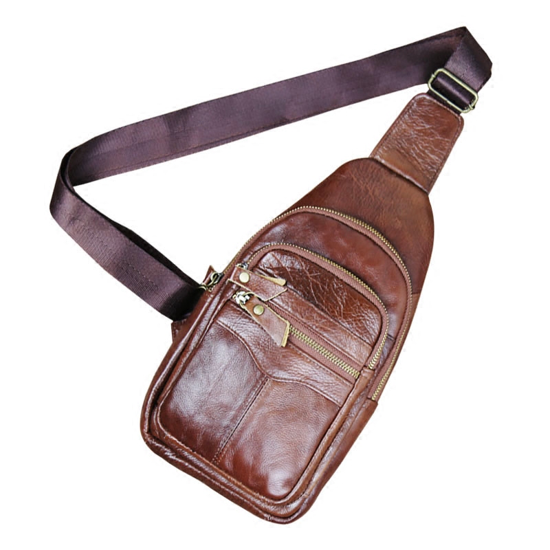 韩版时尚真皮胸包男士包背包休闲男包牛皮单肩包斜挎胸前包多功能,淘宝优惠券,粉丝福利购,淘宝优惠卷