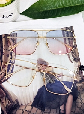 张一山同款眼镜方形墨镜个性街拍网红金丝镜框韩版太眼镜男潮大脸