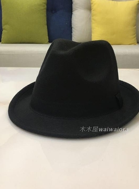 2019韩版毛呢帽子黑爵士帽礼帽