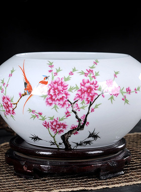 景德镇陶瓷器工艺品摆件小金鱼缸睡莲盆碗莲乌龟缸水族笔洗养鱼盆