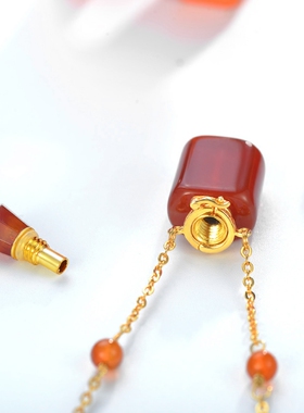 红玛瑙精油瓶小号方形珠宝吊坠
