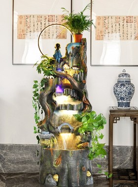 田园流水喷泉落地客厅室内花园主题餐厅创意家居装饰落地摆件