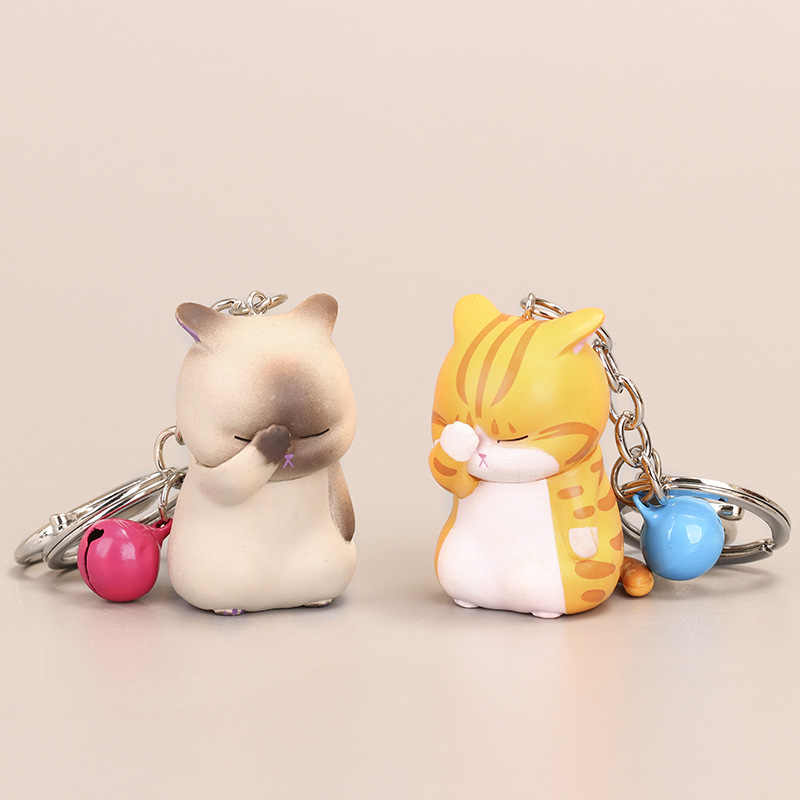 推荐Shy Cats Keychain Ornament Gift Chubby Kitten Animal Key - 图0